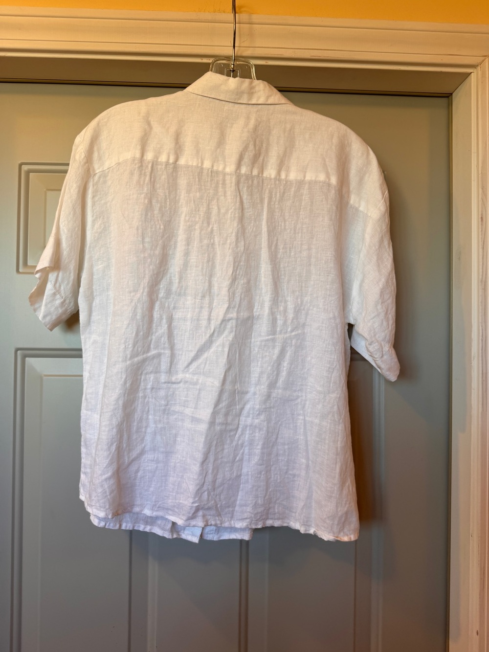 Fratini 100% Linen Button Front Shirt Women’s Small White Short Sleeve Collared - Picture 3 of 7